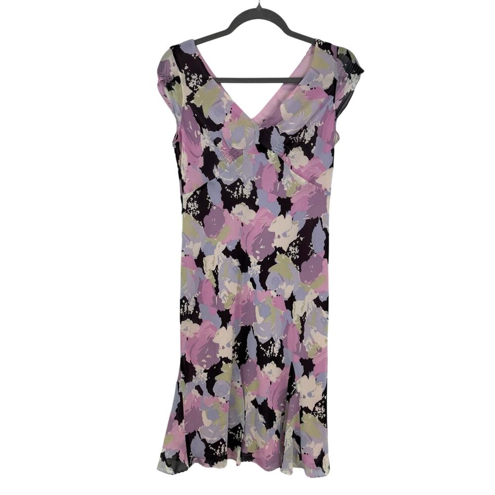 VTG Ann Taylor 100% Silk Babydoll Midi Dress 2 Petite Y2K Fairy Flowy Whimsical